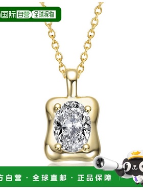 自营 genevive14K 纯银镀金，镶嵌透明方晶锆石波浪方形吊坠项链
