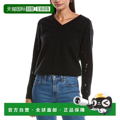自营Minnie Rose Sequined Sleeve Cashmere Sweater - black 美