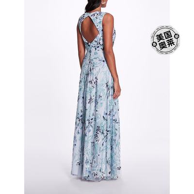 marchesa notteKeyhole Back Floral Gown slate blue 【美国奥莱