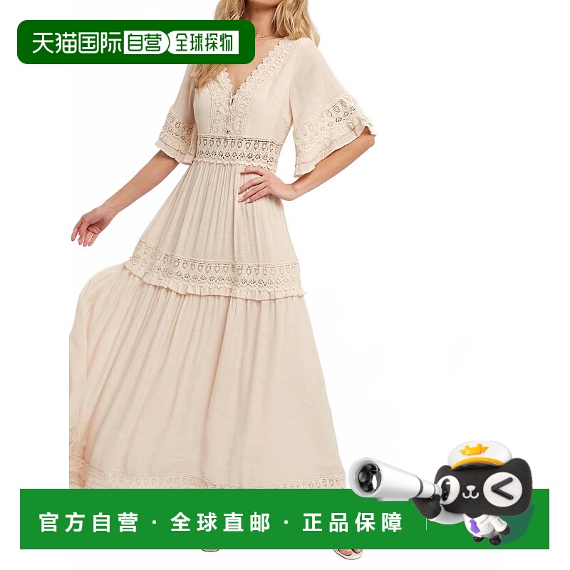 自营bluivyElegant Lace Maxi Dress With Short Sleeves In Crea