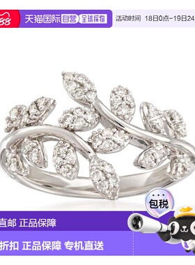 自营 925 纯银 Ross-Simons 钻石月桂叶绕行戒指 白色 美国奥莱直