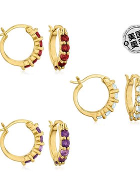 自营 Ross-Simons 紫水晶、石榴石和蓝色托帕石首饰套装：3 对 18