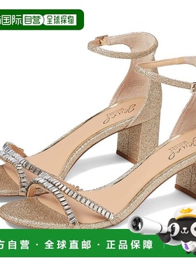 自营 Badgley Mischka Joanne JW4123系带女式7码金色闪光凉鞋ZPO