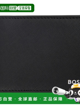 1h可退 香港直邮潮奢 BOSS 波士 男士 黑色 Foil Logo 钱包 50485
