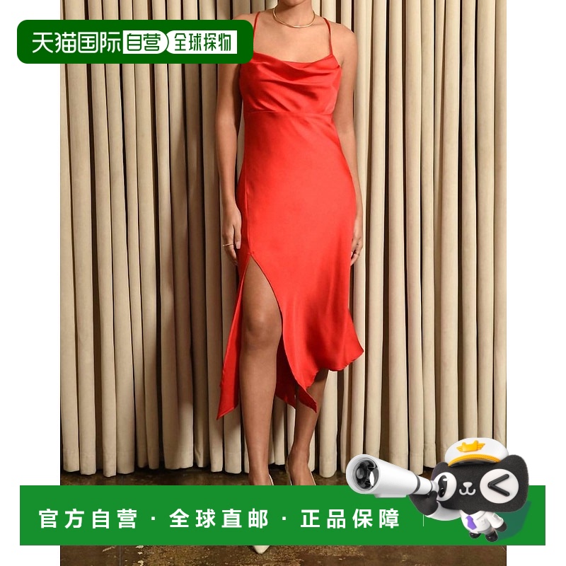 自营 adelyn raeValencia 红色围脖领缎面中长连衣裙 - 红色 美国