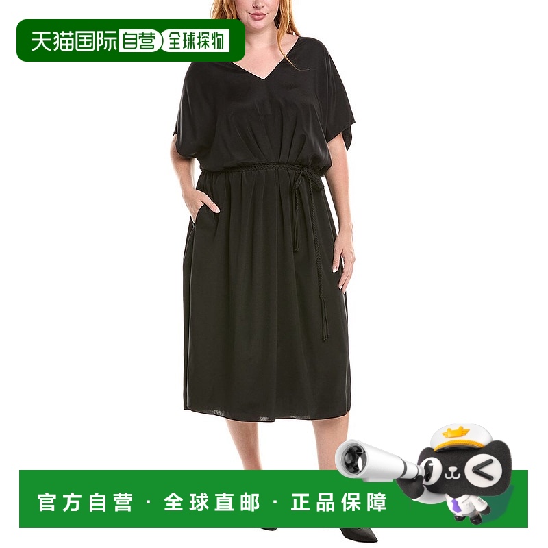 自营 Lafayette 148 New York Plus褶皱领带腰丝绸混纺迷笛连衣裙