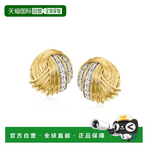 自营Ross-Simons Diamond Knot Earrings in 18kt Gold Over Ster