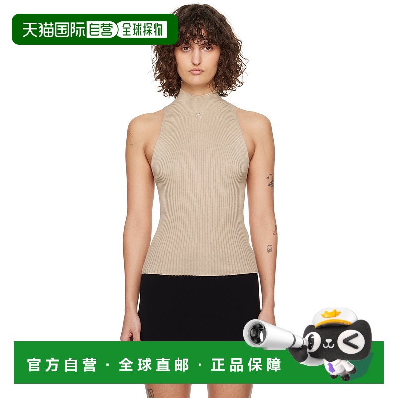 1h可退 香港直邮潮奢 Courreges 女士 棕色 Mock Neck Rib 背心 1