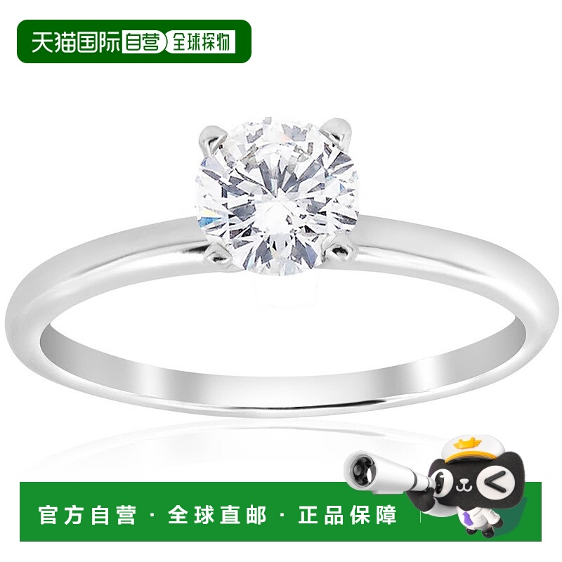 自营 pompeii33/4 克拉圆形切割天然钻石单石订婚戒指 14k 白金 -