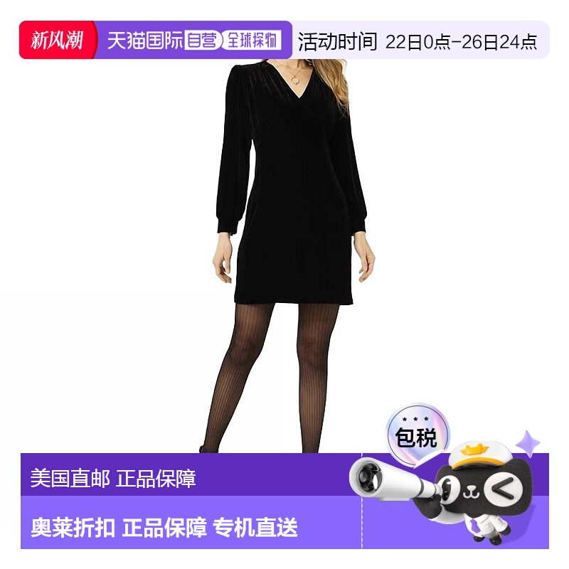 自营 coco + carmen黑色Etta丝绒V领连衣裙 美国奥莱直发