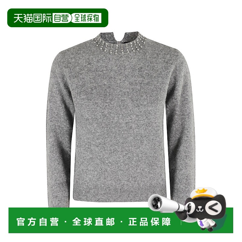 自营seventy水钻装饰圆领毛衣-灰色 美国奥莱直发针织衫