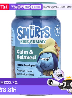 香港直邮The Smurfs,儿童软糖，舒缓放松，3 岁以上，精灵莓味，8