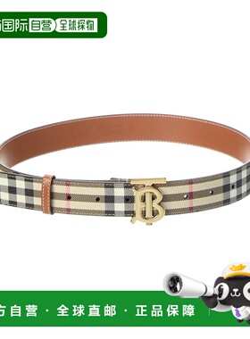 美国直邮自营Burberry格子TB E-帆布和皮革腰带-红色 美国奥莱直