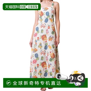 自营 美国奥莱直发 moon river奶油色方领彩色马克西连衣裙