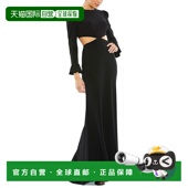 自营 美国奥莱直发长裙鱼尾裙 黑色 Mac Duggal蓬松肩部镂空礼服