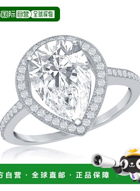 自营simona 925 纯银大号梨形 CZ 光环订婚戒指 - 银白色 美国奥