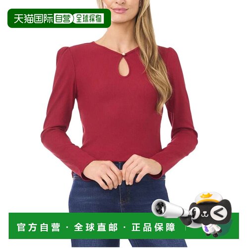 自营CeCe上衣女款桑红色钥匙孔珍珠扣长袖罩衫GBO3657-红色 美国