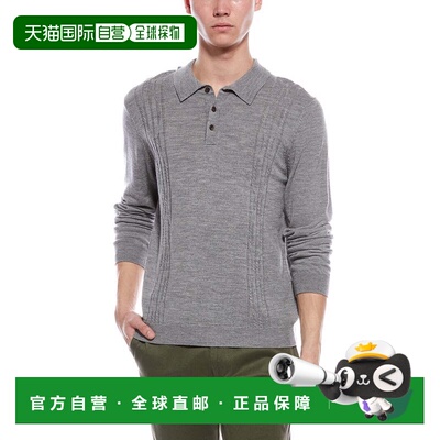 自营Bruno Magli Cable Front Merino Wool Polo Sweater - gray