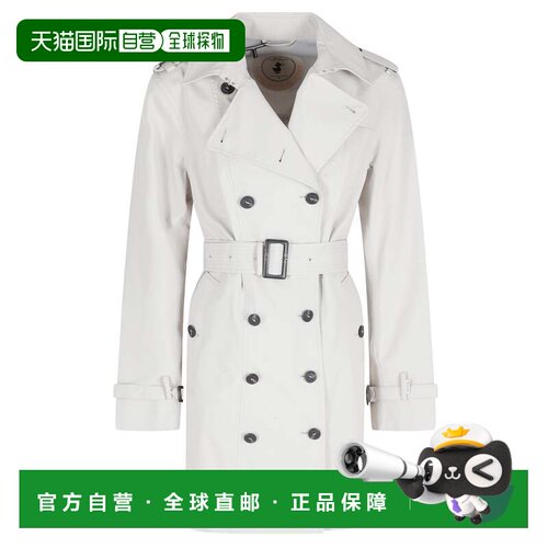 自营save the duck米色Audrey双排扣翻领涤纶Trench大衣-白色 美