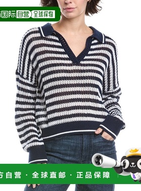 自营525 America Kimberly Stripe Tipping Polo Pullover - blue