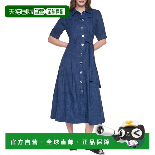 自营DKNY衬衫连衣裙-蓝色 美国奥莱直发