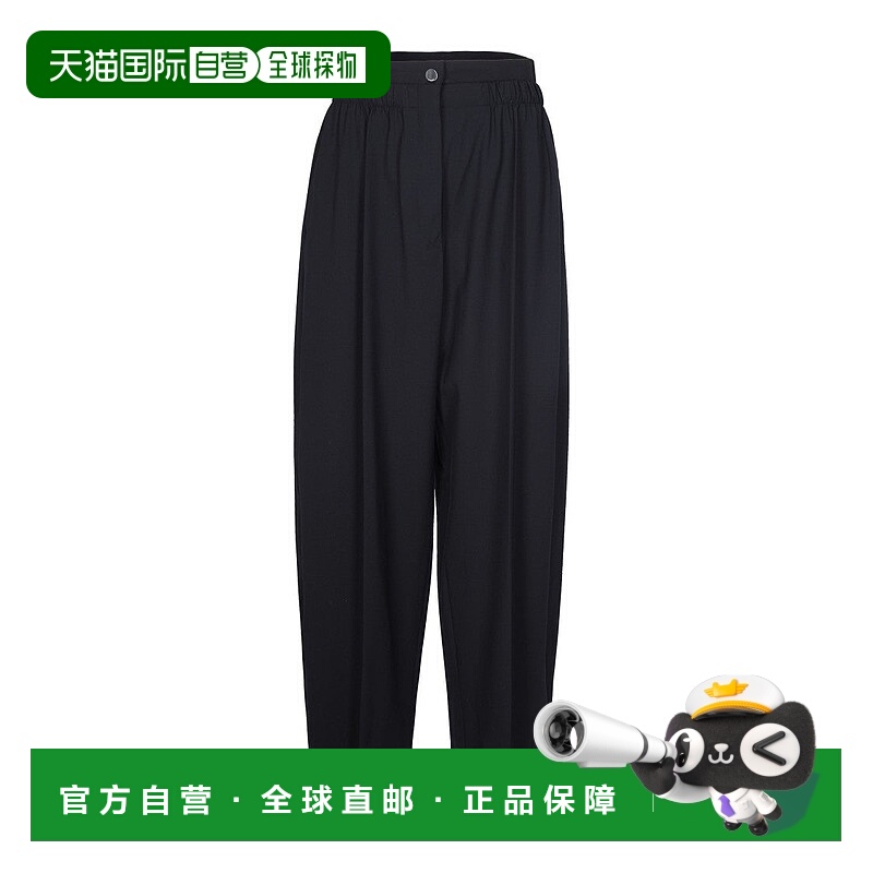 自营sportmax弹力羊毛Gabardine阔腿长裤,定制细节-黑色 美国奥