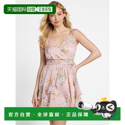 自营guessEco Maneka 迷你连衣裙 - 多粉红玫瑰 美国奥莱直发性感