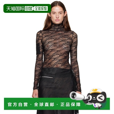 1h可退 香港直邮潮奢 Courreges 女士 黑色 Lace Mockneck 上装 3