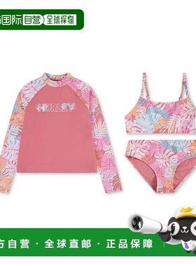 自营Girls Hurley 3-Piece Rashguard Set Sunset Coral Tropical