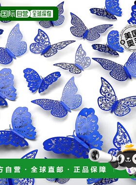 zulay kitchen48 件可拆卸 3D 蝴蝶装饰，3 种不同尺寸 - 蓝色 【