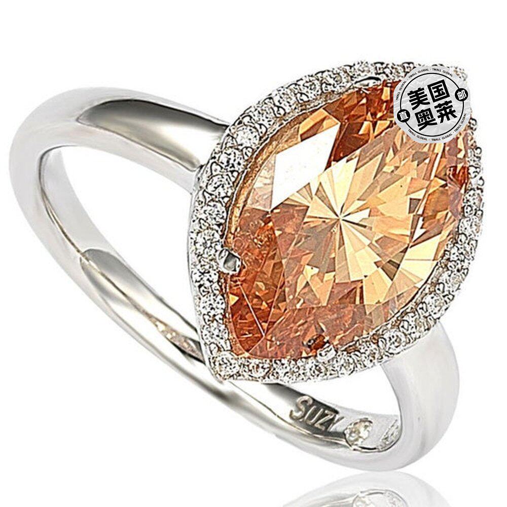 suzy levian 纯银马眼形切割立方氧化锆光环戒指 - 橙色 【美国奥