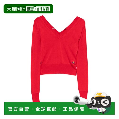 自营vivienne westwoodFitted Red Sweater With Deep V-Neckline