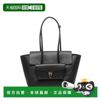 自营coccinelleStructured Vitello Leather Shopper Bag - black