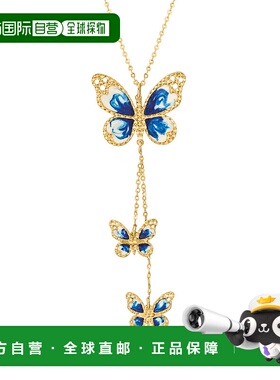 自营 Ross-Simons 意大利蓝色和白色珐琅蝴蝶项链 14 克拉黄金 18