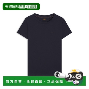深蓝色 棉质针织T恤 美国奥莱直发 boss带有标志细节 自营