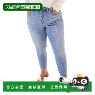 浅色洗涤 blue高腰纽扣门襟紧身牛仔裤 自营 judy