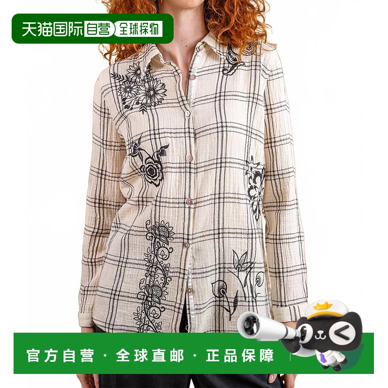 自营paparazziEmbroidered Double Face Plaid Shirt In Ivory/bl