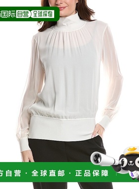 自营Lafayette 148 New York Turtleneck Silk Blouse - white 美
