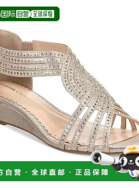 自营Charter Club Ginifur香槟装饰楔形高跟鞋ZPO3895-金色 美国