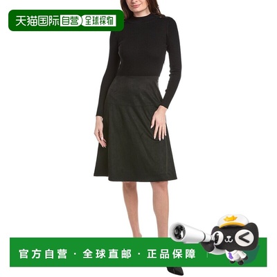 自营T Tahari Funnel Neck Sweaterdress - black 美国奥莱直发