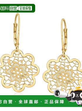 自营 Ross-Simons 意大利 14kt 黄金花卉蕾丝花朵吊式耳环 - 黄色