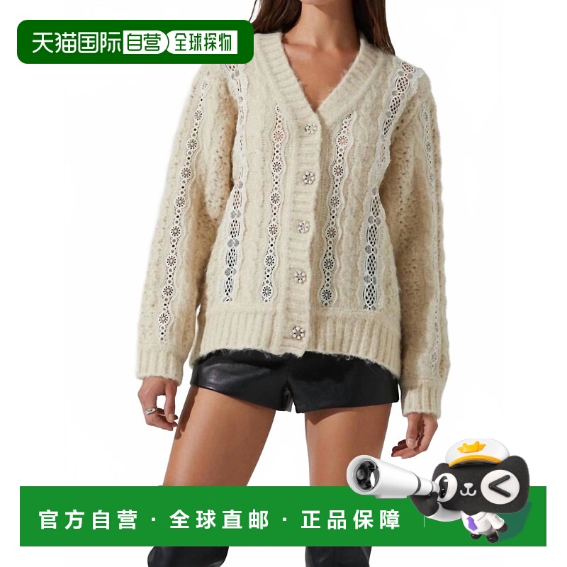 自营astr the labelNesmarie Lace Embellished Cardigan In Crea