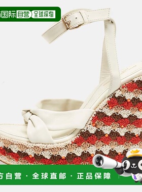 自营Sergio Rossi Cream Leather And Fabric Platform Wedge Kno