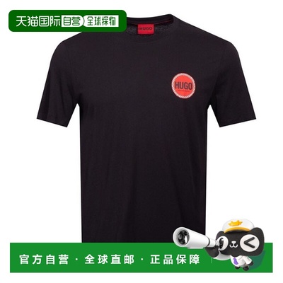 自营 hugo bossHugo 男式 Danetchorb 徽标贴片 T 恤，黑色 - 黑