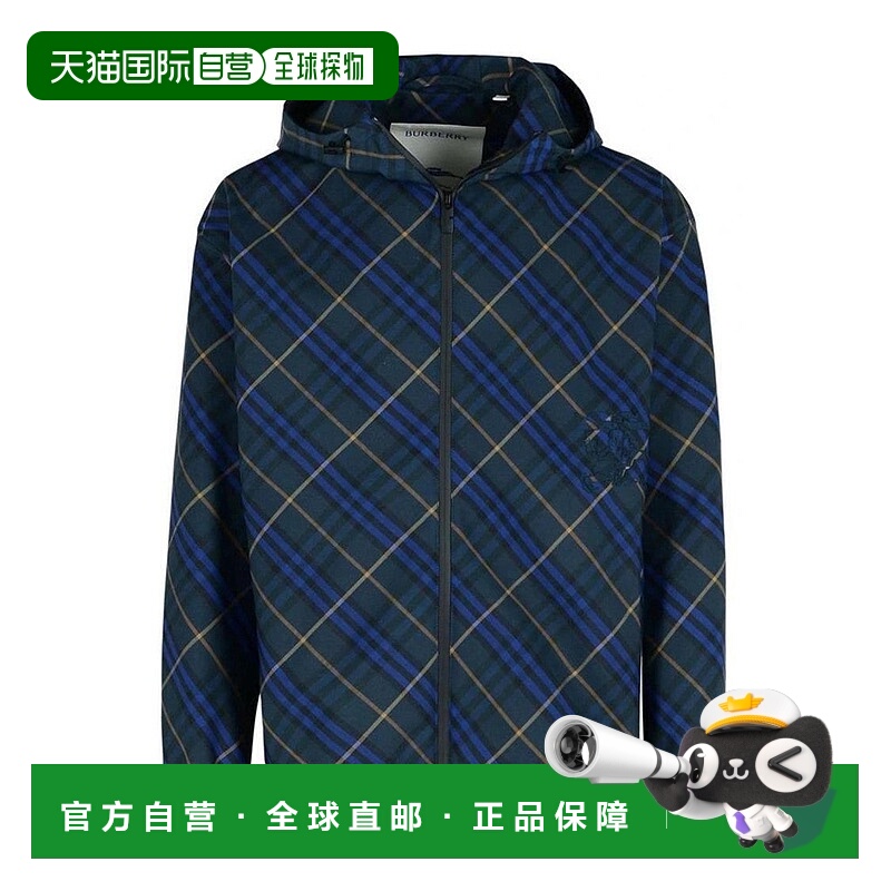 自营burberryModern Plaid Jacket With Versatile Hood - blue