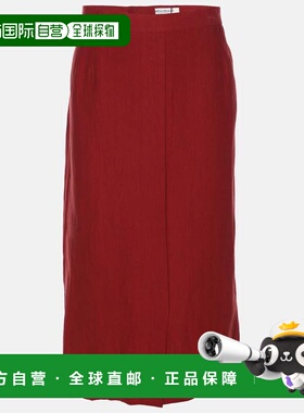 自营Marina Rinaldi Red Linen Straight Midi Skirt - red 美国
