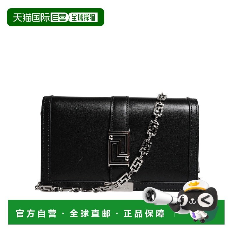 自营 Versace小牛皮皮革链带斜肩女式包-黑色 美国奥莱直发范思哲