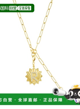 adornia14k 镀金可调节回形针套索，带水晶首字母徽章 - gold-r