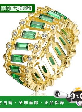 自营 geneviveGV 纯银 14k 黄金镀祖母绿和长方形永恒戒指 - emer