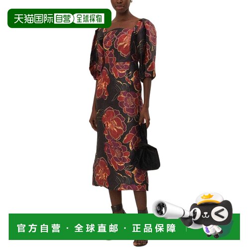 自营FARM Rio Shiny Chita Black Short Sleeve Midi Dress - bla